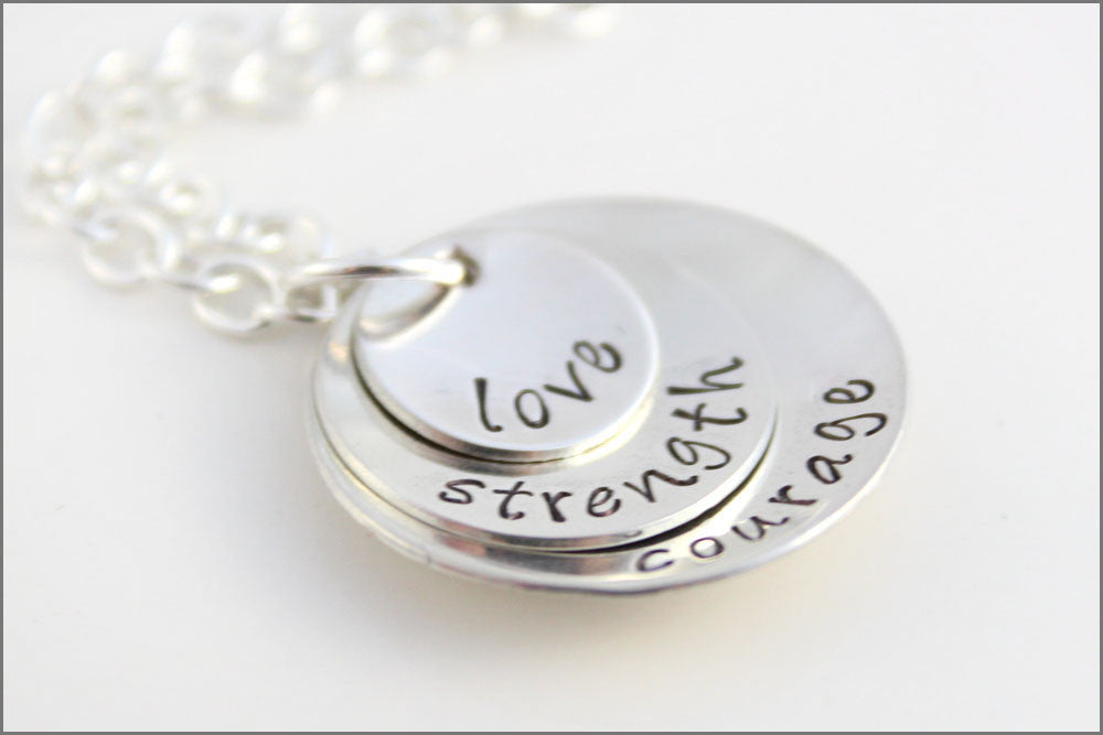 Love Strength & Courage Stacked Sterling Silver Necklace | Inspiration Jewelry for Friend