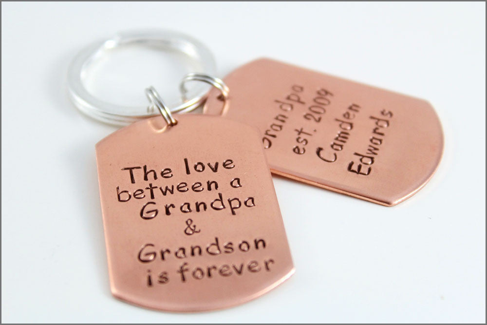 Personalized Copper Dog Tag Keychain | Custom Dog Tags, Gift for Grandpa, Custom Words Names & Dates Keychain, Gift for Dad
