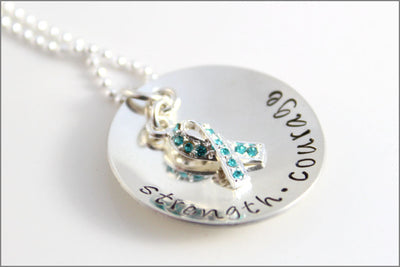 Strength & Courage Teal Ribbon Awareness Necklace