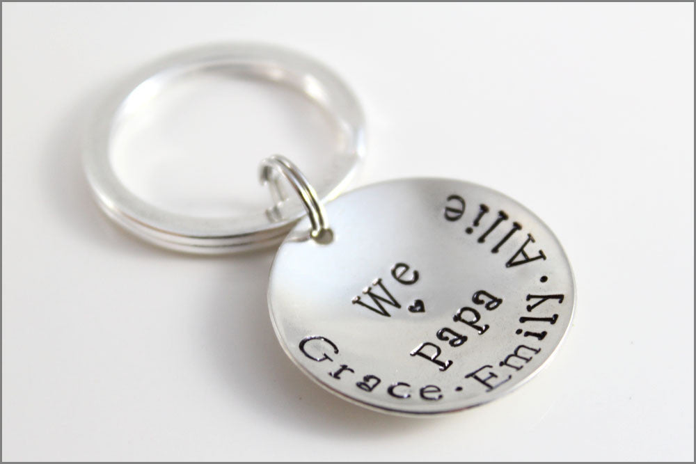 We Love Papa Keychain with Names | Sterling Silver Grandpa Key Chain