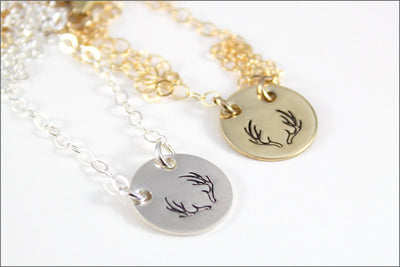 READY TO SHIP // Gold or Silver Deer Antler Necklace | Nu Gold or Sterling Silver Disc on Fine Cable Chain