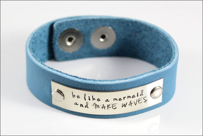 Hand Made Leather Bracelet Customized with Your Choice of Names, Dates, & Words | Be Like A Mermaid and Make Waves