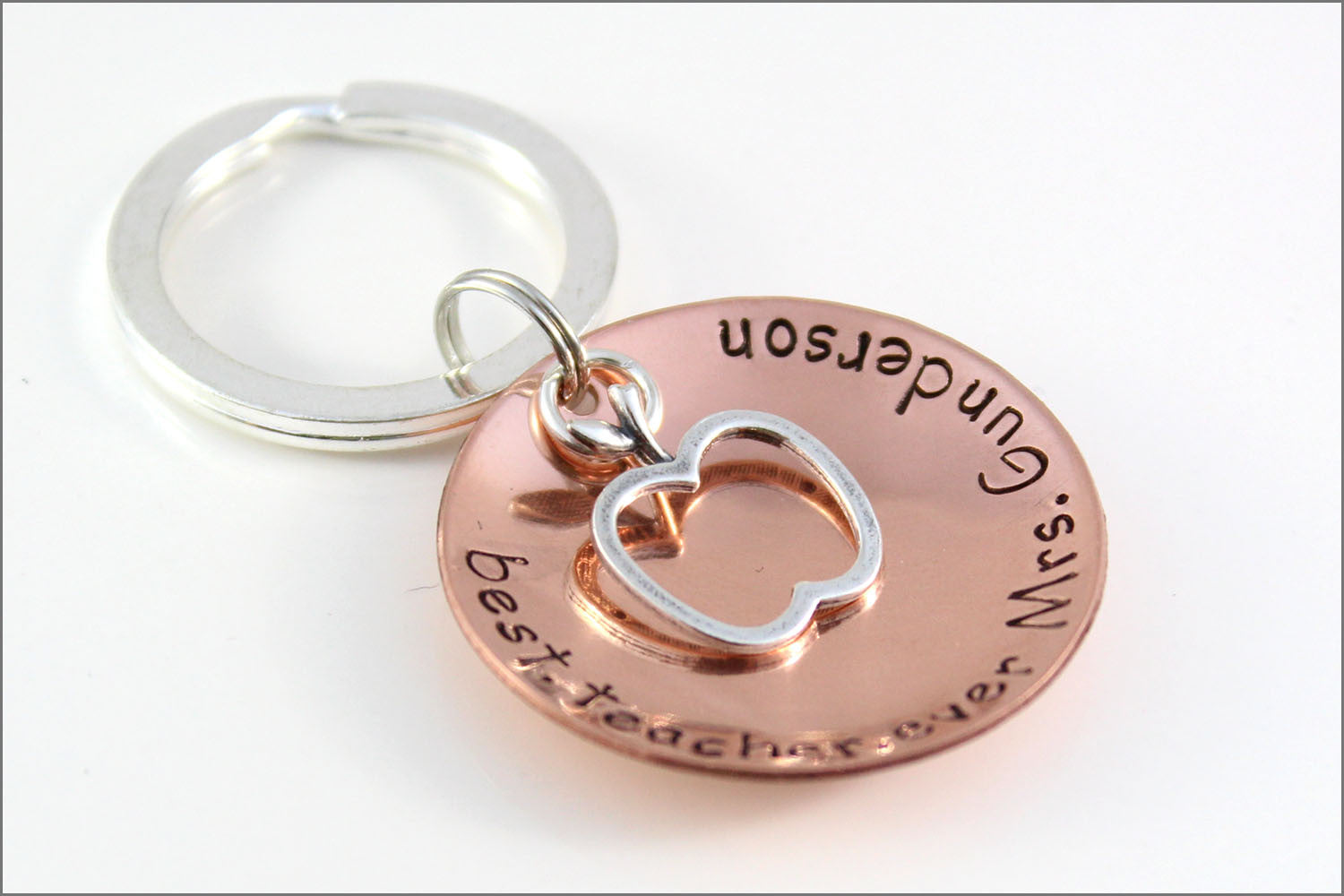 Personalized Teacher Gift | Sterling Silver Apple Charm, Best Teacher Ever, Custom Copper Keychain, Unique Gifts for Teachers