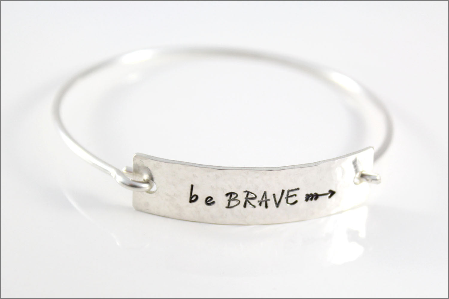 Personalized Silver Cuff Bracelet | Custom Silver Inspiration Bracelet, Be Brave Arrow Jewelry, Inspiration Gifts for Her