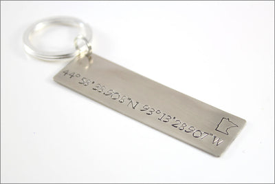 Custom Coordinate Keychain | Custom State Key Chain, Minnesota Keychain, Gift Exchange Ideas, Home State Coordinate Gifts