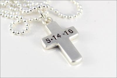 Personalized Cross Necklace | Name or Date on Cross, Hand Stamped Cross Necklace, Confirmation or Baptism Gift, Silver Cross Necklace