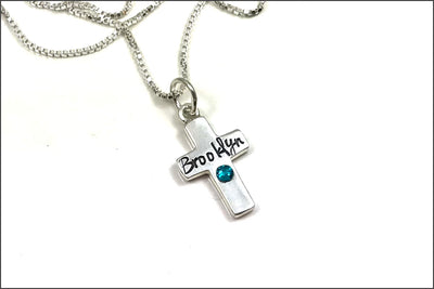 Cross Birthstone Necklace with Personalized Name