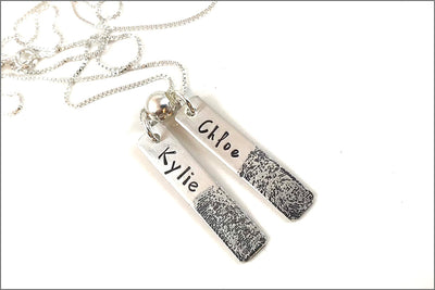 Two Fingerprint Bar Necklace | Sterling Silver Fingerprint Necklace, Thumb Print Necklace, Remembrance Necklace