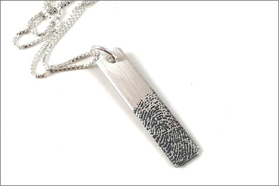 Fingerprint Bar Necklace | Sterling Silver Fingerprint Necklace, Thumb Print Necklace, Remembrance Necklace
