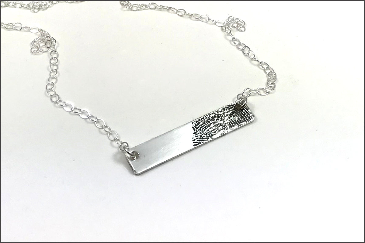 Fingerprint Bar Necklace | Horizontal Bar, Sterling Silver Necklace, Remembrance Necklace