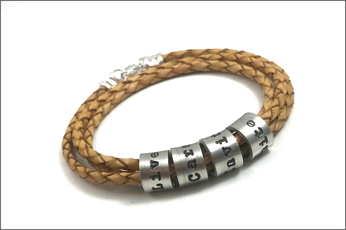 Gold Braided Leather Cord Bracelet | Custom Name Beads