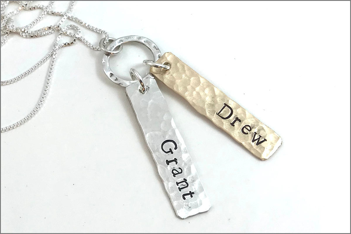 Sterling Silver Bronze Two Name Necklace Custom Mixed Metal Name Jewelry