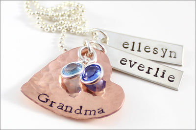 Grandma Heart Cluster Necklace with Name Pendants
