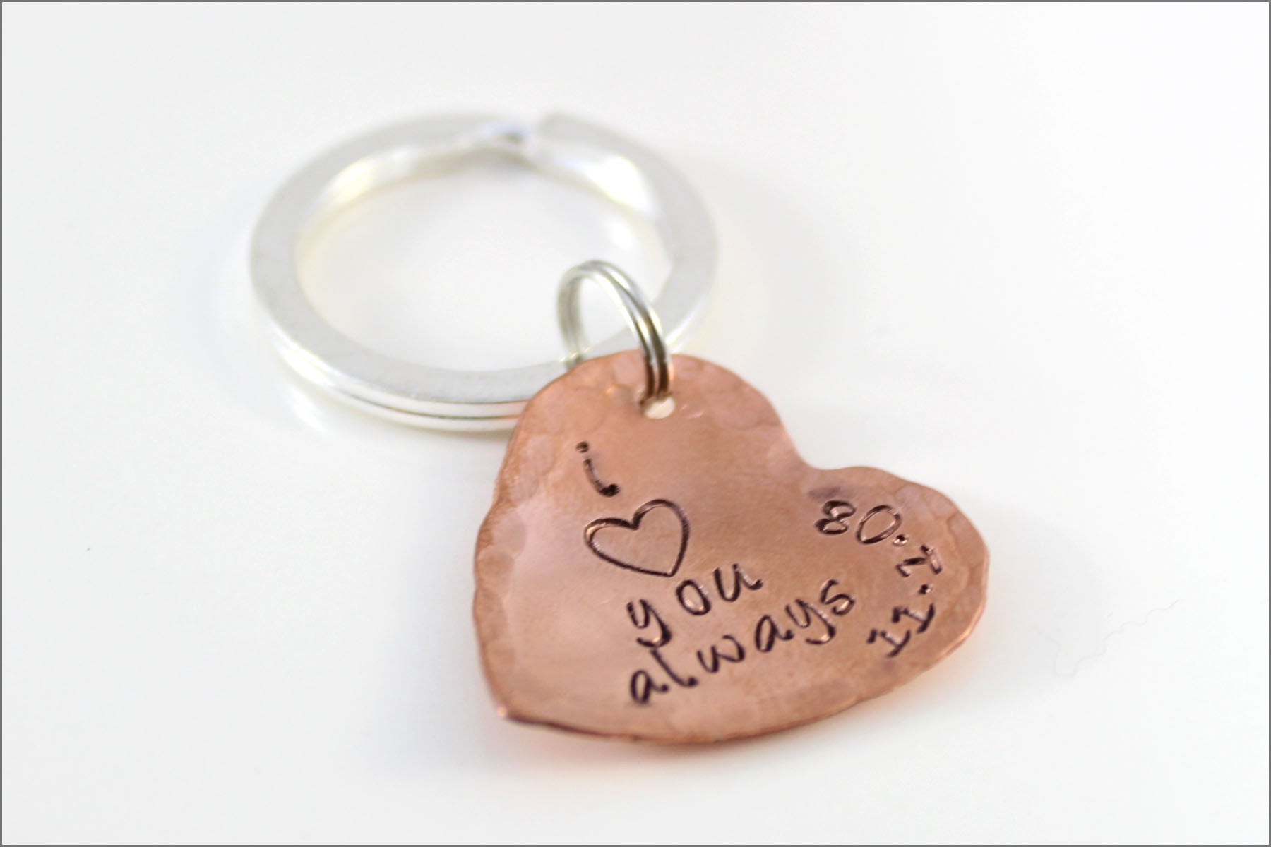 Custom Couples Gift  Copper Heart Keychain, Personalized Wedding