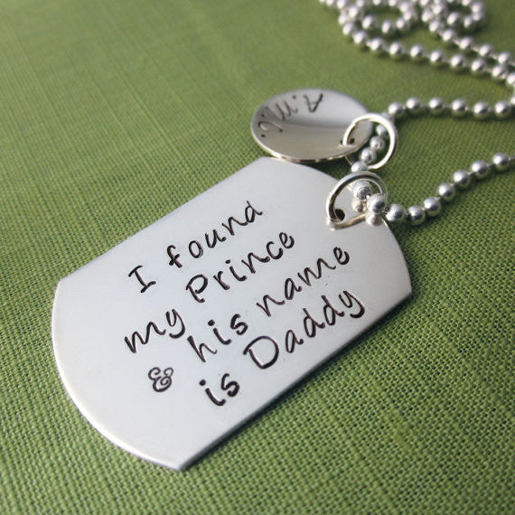 I Found My Prince Daddy Necklace with Name Pendant in Sterling Silver | Personalization & Hand Stamped | Father's Day Gift