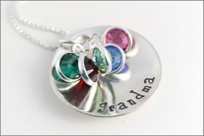 Personalized Grandma Birthstone Necklace in Sterling Silver