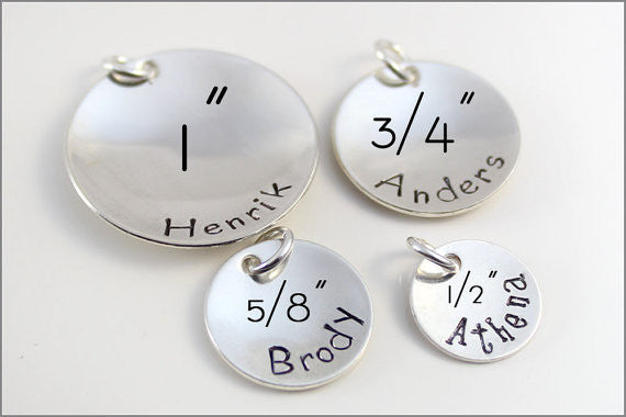 Personalized Disc Pendant in Sizes 1/2 Inch, 5/8 Inch, 3/4 Inch, & 1 Inch | Silver, Copper, or Gold Pendant Add On
