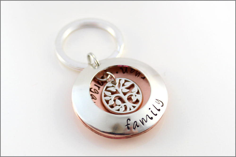 Hand Stamped Grandma Necklace | Sterling Silver & Copper Jewelry, Tree of Life Locket Necklace, Family Name Jewelry, Special Gifts for Her