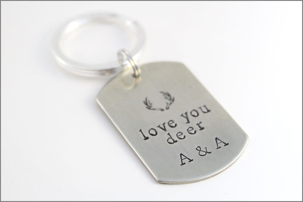 Custom Hunters Keychain | Initials Keychain, Deer Antlers Key Chain, Gift for Hunter, Love You Deer