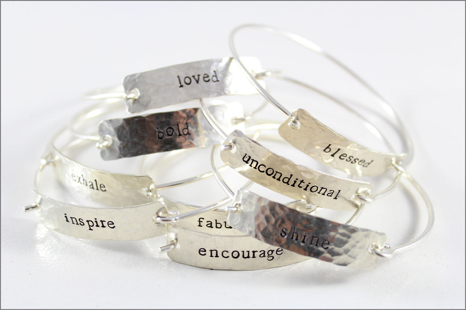 Custom Word Inspiration Bracelet in Sterling Silver | One Word Silver Cuff Bracelet