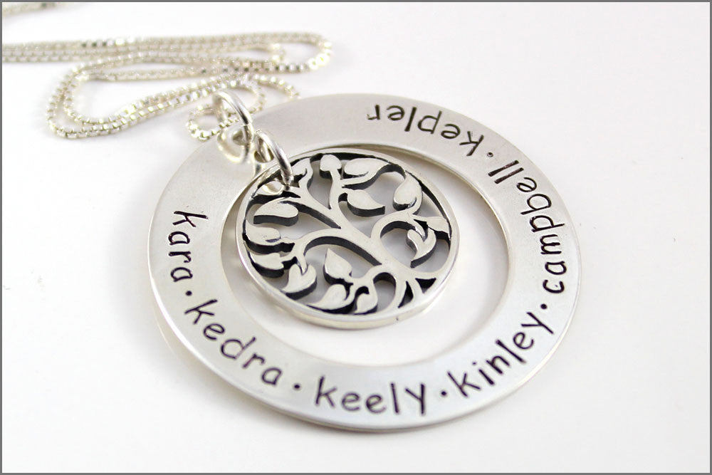 Sterling Silver Washer Necklace with Tree of Life