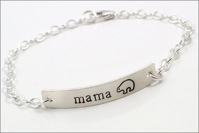 Mama Bear Silver Bar Bracelet | Sterling Silver Bracelet, Silver Mom Bracelet, Gift for Mom, Mother's Day Gift