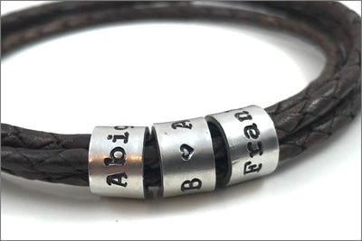 Braided Leather Cord Personalized Bracelet | Custom Name Beads Bracelet