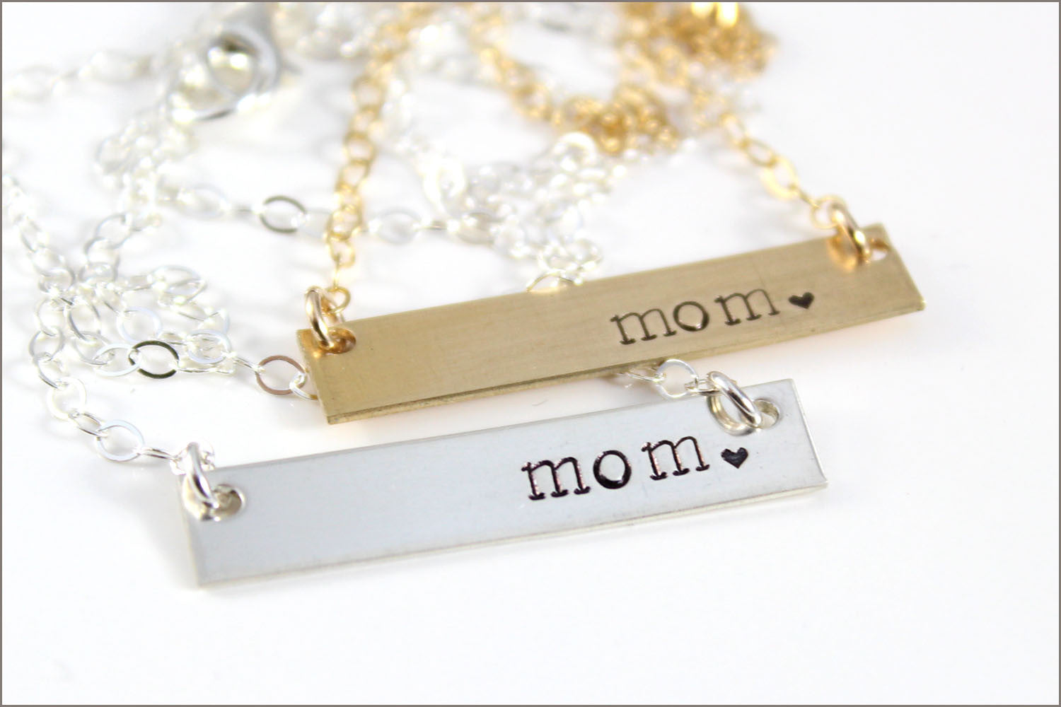 READY TO SHIP // Gold Bar or Silver Bar Mom Necklace | Horizontal Gold or Sterling Silver Tag on Fine Cable Chain