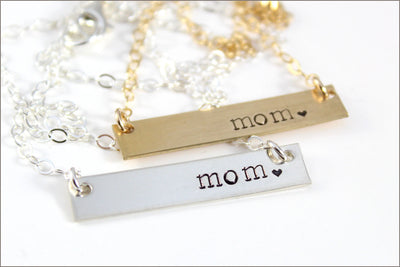 READY TO SHIP // Gold Bar or Silver Bar Mom Necklace | Horizontal Gold or Sterling Silver Tag on Fine Cable Chain