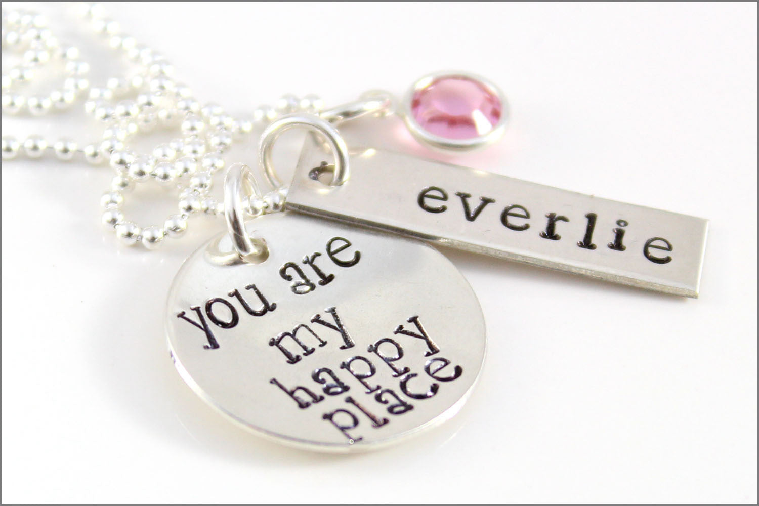 Custom Silver Mom Necklace | You are My Happy Place. Sterling Silver Name Necklace, Personalized Jewelry for Her, Special Gift for New Mom