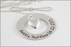 Sterling Silver Washer Name & Birth Date Necklace with Heart Charm