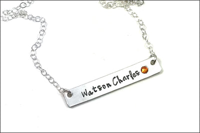 First & Middle Name with Birthstone Bar Necklace