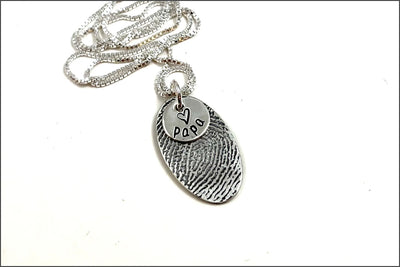 Oval Fingerprint Necklace with Personalized Tag | Sterling Silver Fingerprint Necklace, Remembrance Necklace