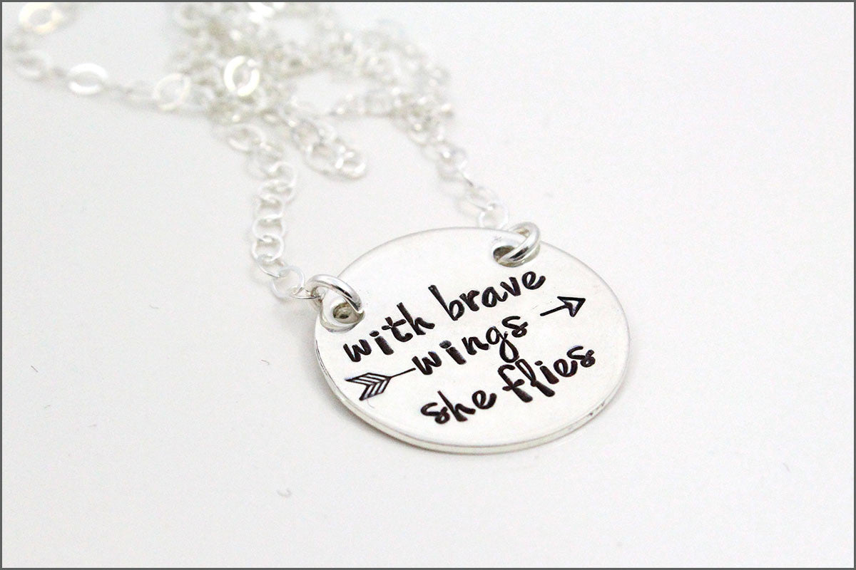 Sterling Silver Inspirational Necklace | With Brave Wings She Flies