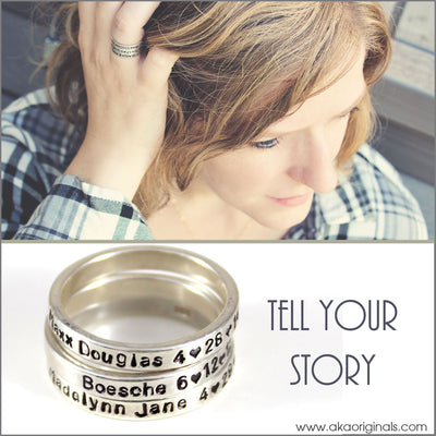 Personalized Sterling Silver Stacked Skinny Ring | Customize Ring with Names, Dates, Quotes