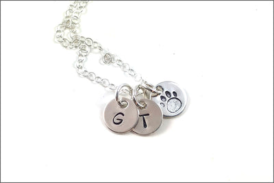 Initial Disc Necklace with Paw Print Charm | Personalized Disc Necklace, Small Disc Necklace