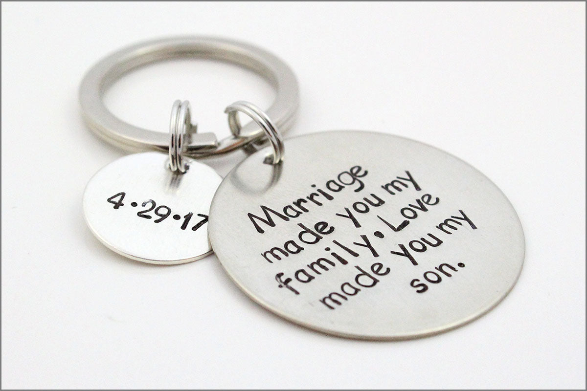 Personalized Son In Law Wedding Keychain | Custom Wedding Date, Gift for Son In Law, Customized Wedding Gift