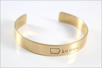 Custom Home State Cuff Bracelet | Inside Coordinates Message, Personalized Nu Gold Jewelry, Small Gifts for Her, Minnesota Jewelry