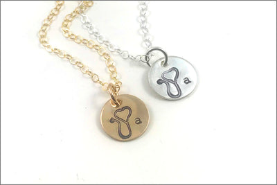 Nurse Stethoscope Necklace with Custom Initial | Gold Filled, Rose Gold, Sterling Silver