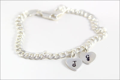 Two Heart Initial Sterling Silver Charm Bracelet