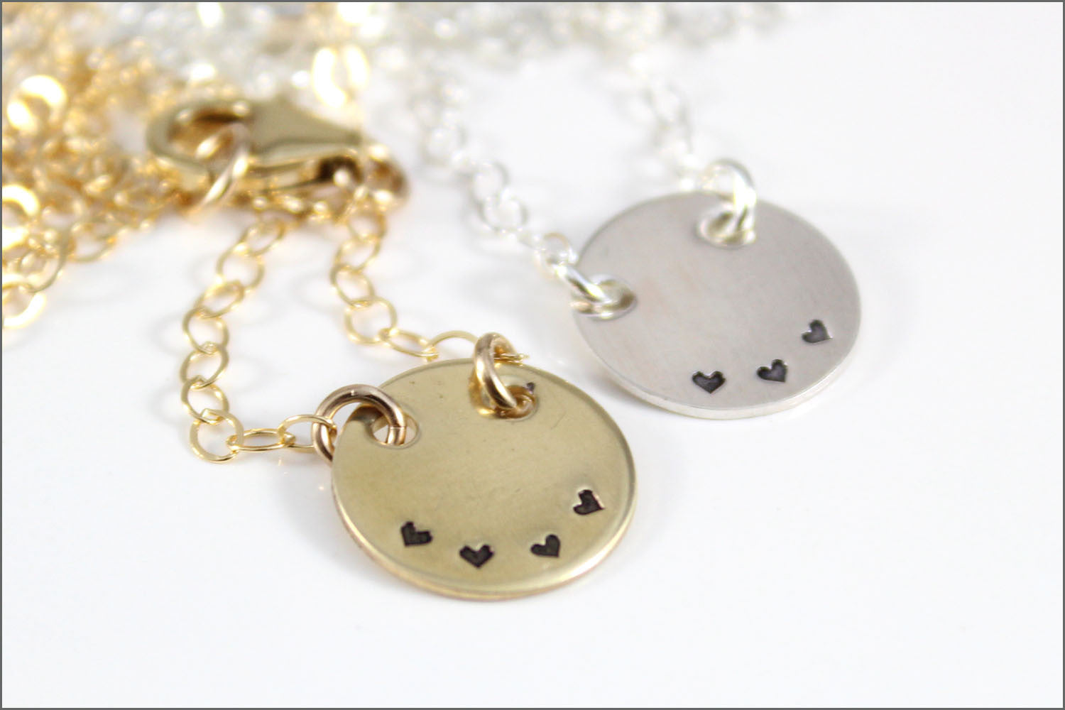 Family Disc Necklace with Tiny Hearts | Gold Filled, Rose Gold, Sterling Silver