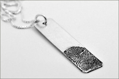 Fingerprint Bar Necklace | Sterling Silver Fingerprint Necklace, Thumb Print Necklace, Remembrance Necklace