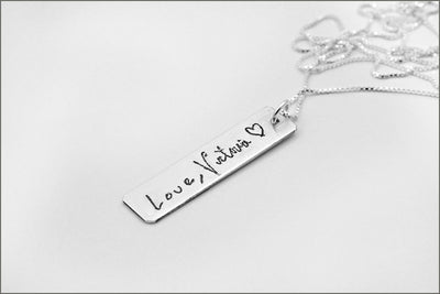 Handwriting Bar Necklace | Sterling Silver Handwriting Necklace, Handwriting Jewelry, Remembrance Necklace