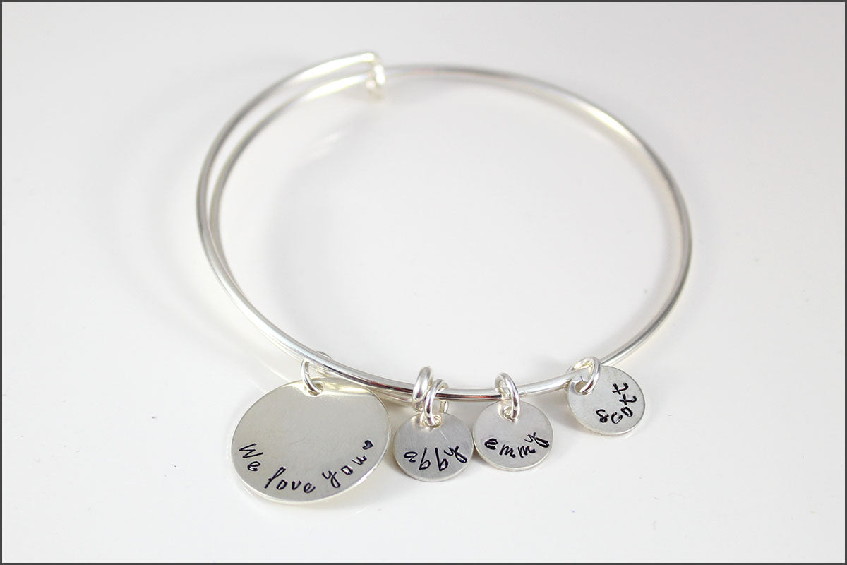 Personalized Silver Bangle - Kids Name & Date Bracelet | Blessed Mess Minis