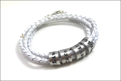 White Braided Leather Cord Bracelet | Custom Name Beads