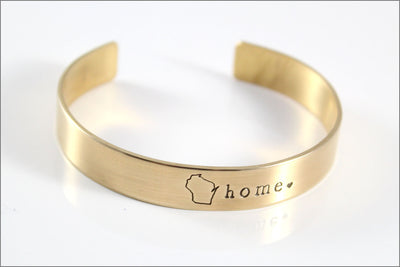 Custom Home State Cuff Bracelet | Inside Coordinates Message, Personalized Nu Gold Jewelry, Small Gifts for Her, Minnesota Jewelry