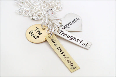 Custom Words for Mom Necklace | Sterling Silver & Gold Hand Stamped Mother's Jewelry