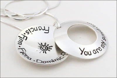 Custom Silver Locket | You are My Sunshine Necklace, Personalized Mother Necklace, Children's Name Necklace, Special Gift for Mom